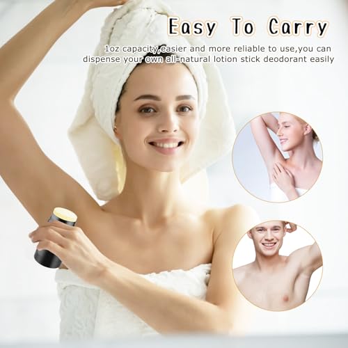 15 Pack 1 oz/30ml Plastic Travel Size Deodorant Container,Empty Round Twist-Up Stick Tube for Homemade Deodorant,Solid Lotion Bars,Body Balm,Soap Sticks,Sunscreen-UPSIDE DOWN FILLING (Black)4