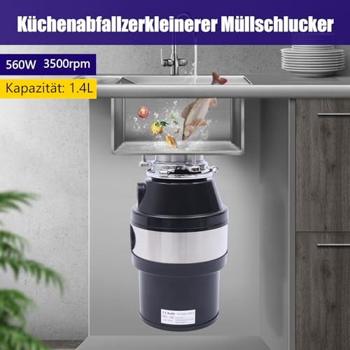 1.4L Küchenspüle Schredder,Müllpresse Müllzerkleinerer Speisehäcksler 560 Watt DHL Verarbeitung Von Lebensmittelresten wie Resten 6 1.4L Küchenspüle Schredder,Müllpresse Müllzerkleinerer Speisehäcksler 560 Watt DHL Verarbeitung Von Lebensmittelresten wie Resten