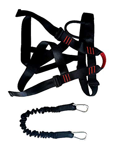 Rock Climbing Harness with Lanyard - Safety Belt Fall Protection - Tree Climbing, Outdoor Activities, Training - Premium Quality Durable Material - Adjustable Sliding Back D-Ring - Slotted Buckles - Thumbnail 2