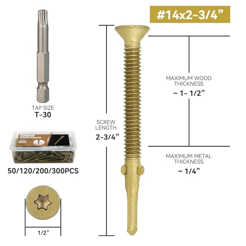 200 Piezas Tornillos #14 x 2-3/4" para Cubierta de Remolque - Tornillos Autoperforantes de Madera a Metal con Punta Reamer y Cabeza Plana Torx T30 miniatura 4