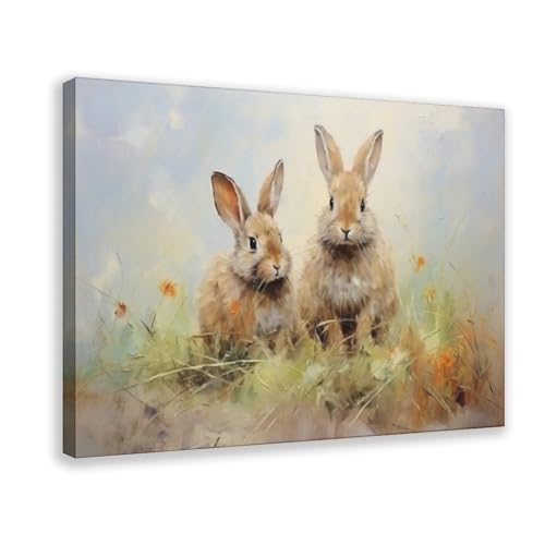 Peinture sur toile rétro couple de lapins décoration salon 30x45