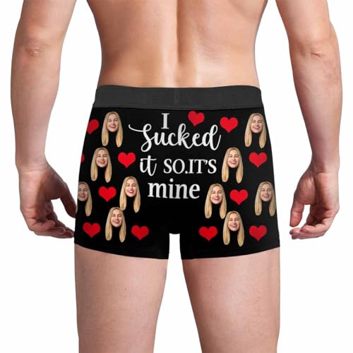 Customize Photo Boxer Briefs for Valentine's Day, Personalized Face Underwear Shorts Pants for Men I Sucked It So It's Mine Boxer Printed with Face for Him Wedding Birthday S3