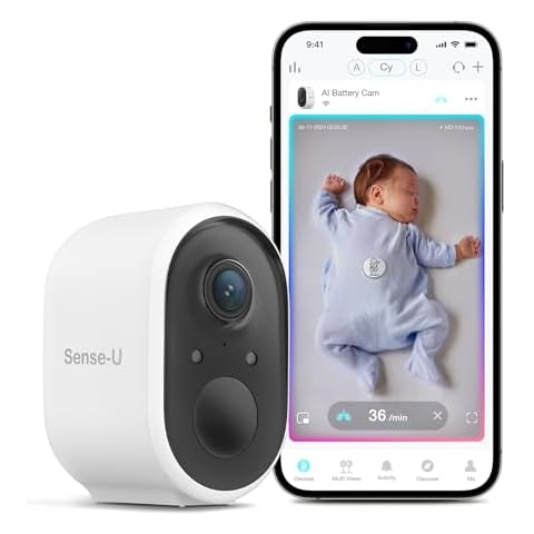 Sense-U AI Battery Baby Camera Monitor with Sensor-Free Sleep Breathing Movement Detection, Smart Security Wireless Outdoor Video Camera, Indoor Home Cam, No Monthly Fee, Peace of Mind for Parents Cover