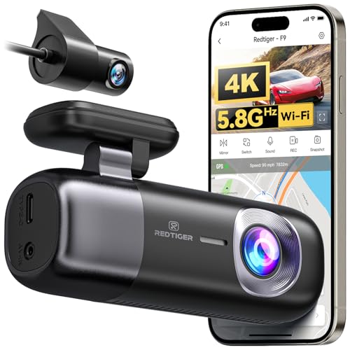 REDTIGER F9 Dash Cam 4K Front and Rear 1080P, 5.8GHz WiFi GPS Car Camera with APP Control, Dual Dash Camera for Cars, Loop Recording, WDR Night Vision, Parking Mode(SD Card Not Included)