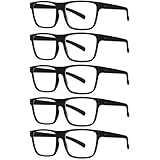 Kerecsen 5 Pack Oversized Reading Glasses Blue Light Blocking Square Large Frame Readers for Men and Women (5 Black, 2.50, x)