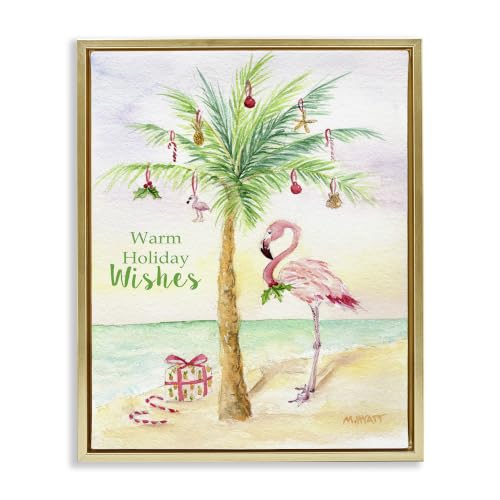 Tropical Flamingo Holiday Coastal, 17 x 21 Inch Canvas in Floater Frame