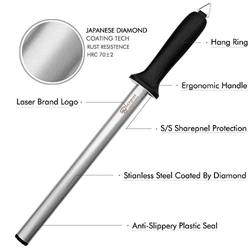 Levinchy Diamond Knife Sharpening Steel 12 Inch, Professional Diamond Coating Honing Steel, Premium Diamond Knife Sharpener Rod For All Knives, Lightweight & Durable #TOP3