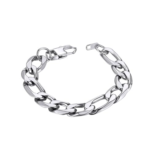 ChainsHouse Figaro Link Chain Bracelet, Mens Gold Bracelet Stainless Steel/Black/14K Gold Plated Wrist Figaro Bracelets for Men Women, 6MM-13MM, 7.5"/8.3", Send Gift Box f: 13mm-stainless 8.