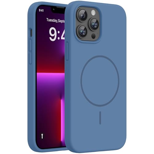 Image of Miracase Magnetic for iPhone 13 Pro Max Case, [Soft Anti-Scratch Microfiber Lining], Compatible with MagSafe, Liquid Silicone Shockproof Drop Protection Phone Case for 13 Pro Max, Glass Blue