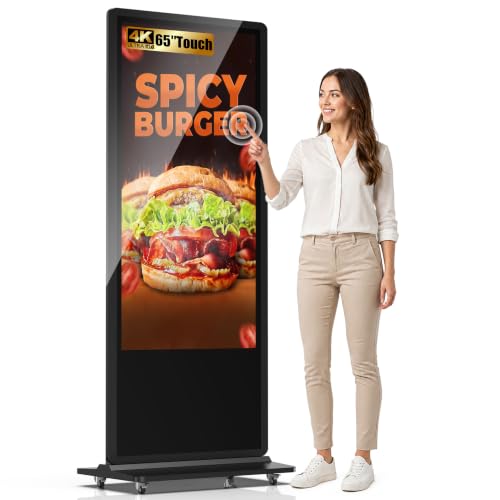 YIXZSWD Touch Screen Digital Kiosk, 65 Inch Interactive Digital Signage Display for Retail, Mall, Office Lobby, Events, Advertising Board with Built-in Media Player