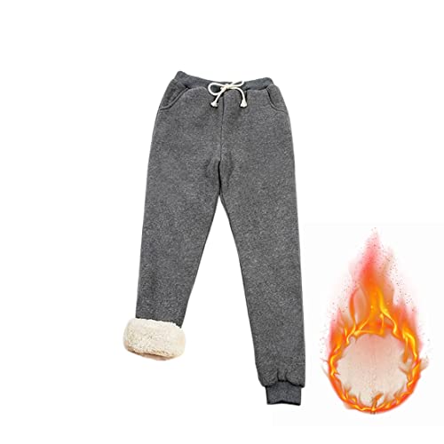 RXLLDOLY Jogginghose Damen Sporthosen Sherpa Gefüttert Warme Jogginghosen Winter Warme Traininghosen Kordelzug Elastische Taille Verdickte Hosen Lang Fleece Hosen mit Taschen(Dunkelgrau,XXL) Cover