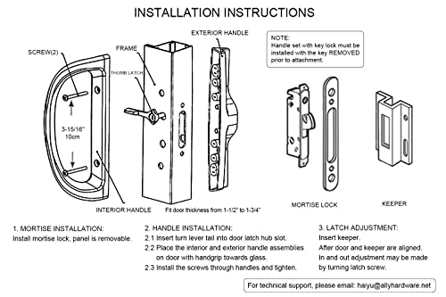 Allywasai Patio Sliding Door Handle Set, Perfect Replacement Mortise Style Handle Set Fits Door Thickness From 1-1/2" To 1-3/4", 3-15/16" Screw Hole Spacing, Non-Keyed, White #TOP4