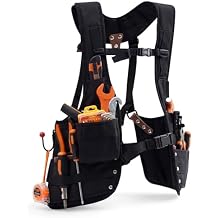 1 Pack Tool Vest with Leather, 33 Pockets with Removable Nail Pouch and Drill Holster Bag Heavy Duty Tools Belt Fully Adjustable for Men Women Electrician Construction Carpenters
