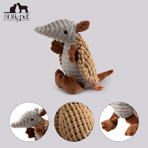 Image of Hollypet Plush Dog Squeaky Toy Stuffed Armadillo Animal Pet Puppy Chew Toys with Clean Teeth for Small Medium Large All Breed Sizes Dogs, Light Brown, 10 in