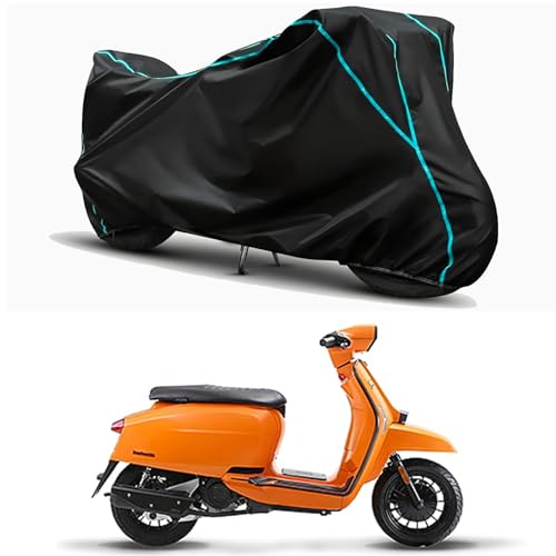 Image of Waterproof Bike Body Cover Compatible for | Lambretta V125 | Taffeta Fabric, Sky Piping Design, Bottom Elastic Fit | Dustproof, Sun UV & Rain Protection for All Weather.