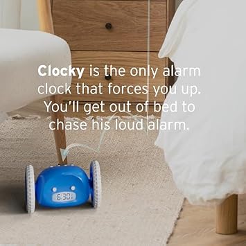 CLOCKY Loud Rolling Alarm Clock on Wheels (Blue and Lavender)