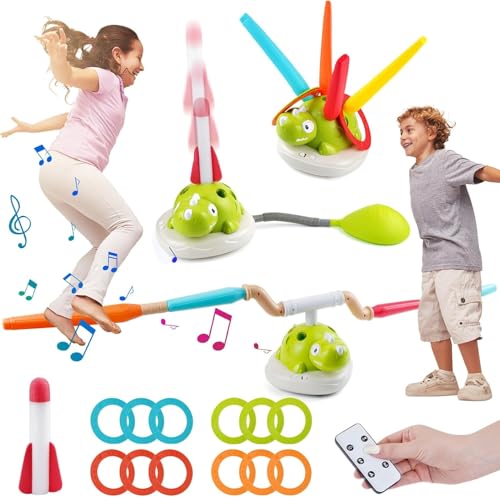 Xpwghap 3 in 1 sprungspiel Kinder,ringwurfspiel für Kinder mit Musik,seilspringmaschine,raketenspiel Outdoor,Outdoor Spielzeug mit ringwurfspiel,elektrisch hüpfspiele,for Children from 3 Years-1 Set