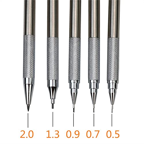 5Pcs Stainless Steel Mechanical Pencil Set, 0.5Mm/0.7Mm/0.9Mm/1.3Mm/2.0Mm Writing Point Drawing Pen, Hb Black Pencil Automatic Writing Pen Bulk Students Sketch Propelling Pencil For School Office #TOP1