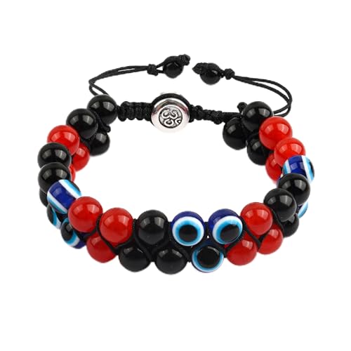 Image of Evil Eye Bracelet for Men Women - Triple Protection Bracelet - Tiger Eye and Black Obsidian Chakra Energy Healing Bracelet - 8mm Beads Good Luck Prosperity and Happiness Crystal Jewelry Stone