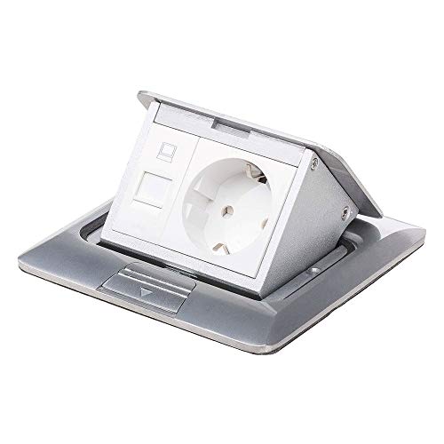 Prise de sol RJ45 et Schuko inox pour alimenter votre îlot de cuisine et bureau de salon