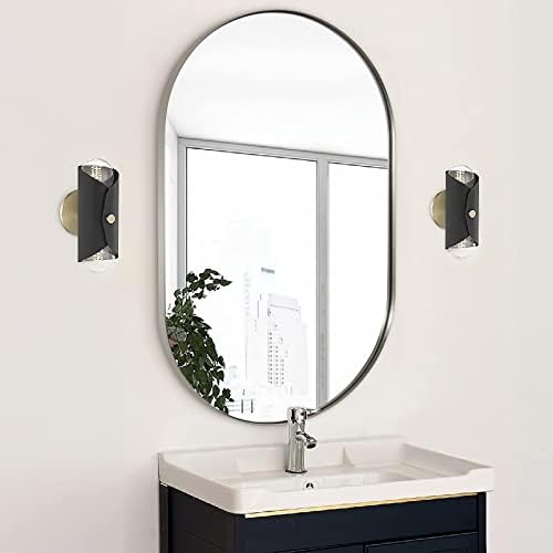 ANDY STAR Chrome Bathroom Mirror 24x36, Chrome Mirror Oval, Polished Silver Bathroom Mirror, Oval Mirrors Stainless Steel Frame Deep 1’’ Hang Vertical or Horizontal