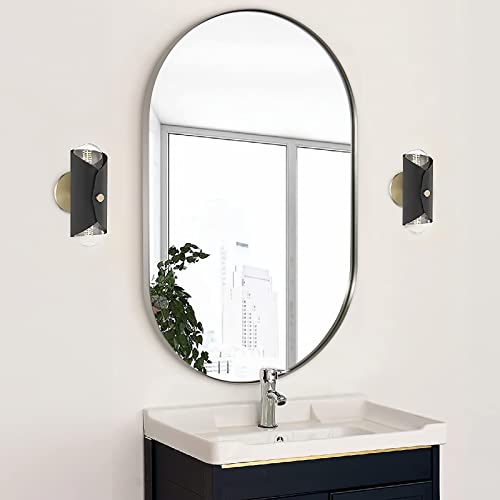 Andy Star Chrome Bathroom Mirror 24X36, Chrome Mirror Oval, Polished Silver Bathroom Mirror, Oval Mirrors Stainless Steel Frame Deep 1’’ Hang Vertical Or Horizontal #TOP3