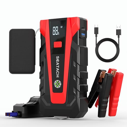 Scatach 6000A Car Battery Jump Starter 12V Portable Jump Starter Battery Pack (up to 9.0L Gasoline and 7.0L Diesel Engine) Jump Box with 3 Modes Flashlights Jumper Cables LED Display