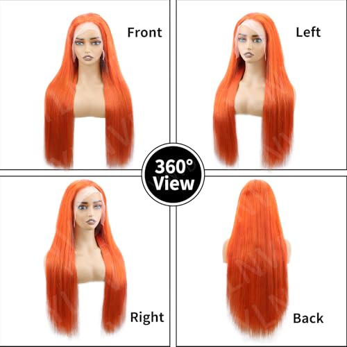 YLNVD 32 Inch Ginger Wig Human Hair 13X6 200% Density...