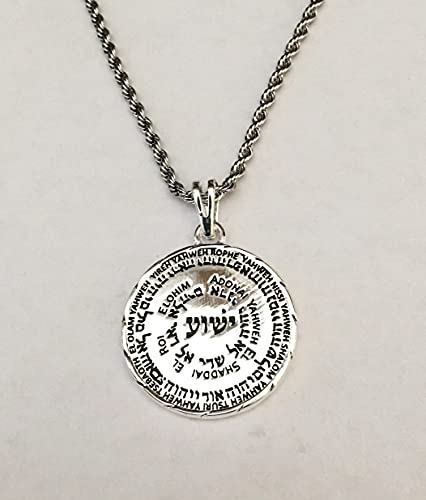 Hebrew & English Yeshua Silver Names of God Medallion Necklace - chain included2