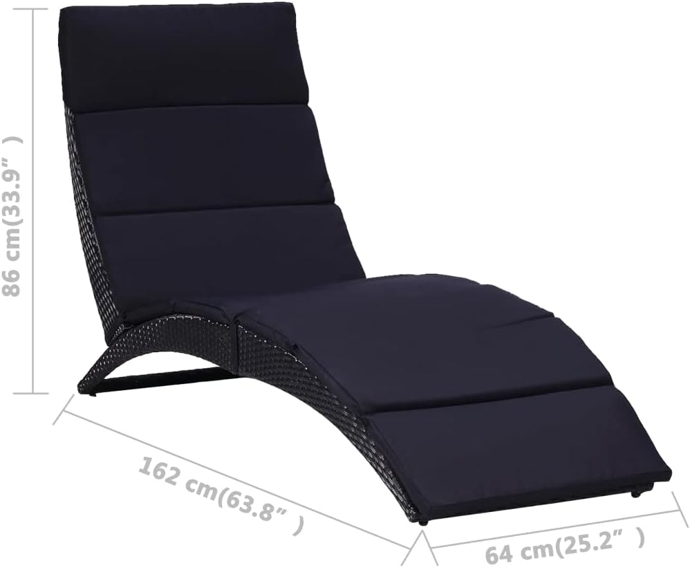 Rattan daybed sunbed,Folding Lounge Chairs,Wicker Furniture for Patio, Backyard, Garden,Sunbed with Cushion Poly Rattan Black