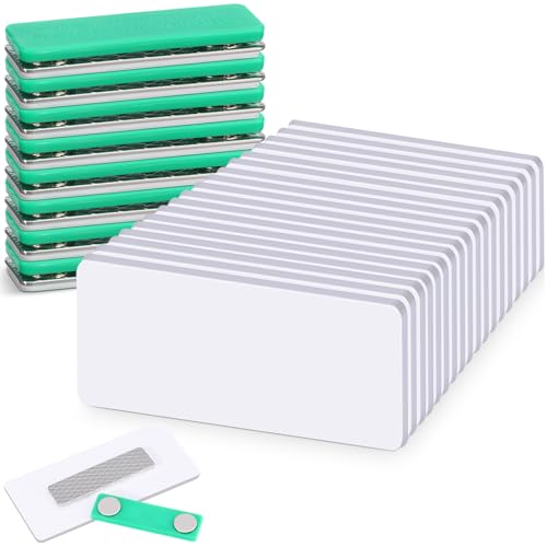 Badge magnétique vierge Chinco lot de 30 étiquettes blanches 3,8x7,6 cm vert