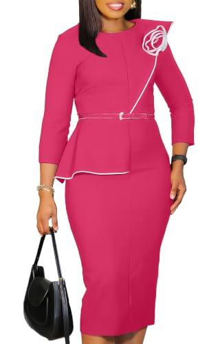 Image of Wear to Work Dress for Women Business Casual Bodycon Midi Dress Elegance Church Outfits