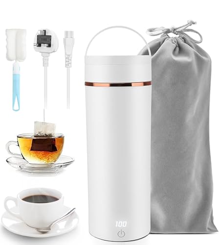 Portable Electric Kettle, Multifunctional Mini Kettle, Small Heating Cup 0.5 Litre, 6 Temp Presets, Flip Cover, Food Grade Stainless Steel, White