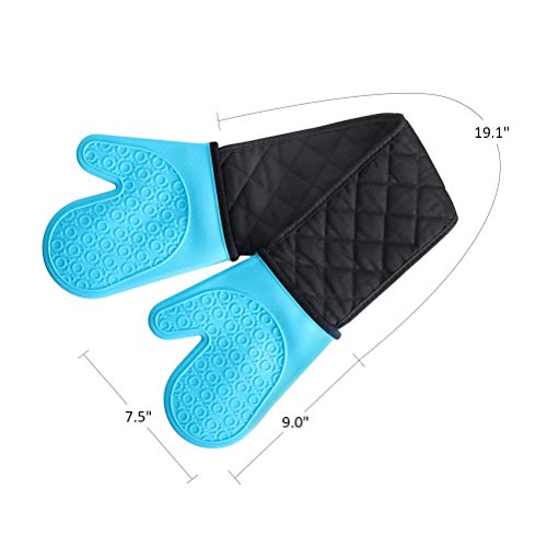 Alimat PluS Double Oven Gloves Mitts - Heat Resistant Silicone Oven Gloves Non-Slip with Cotton Lining for Kitchen, Baking, Cooking, Microwave (Blue) - Image 3