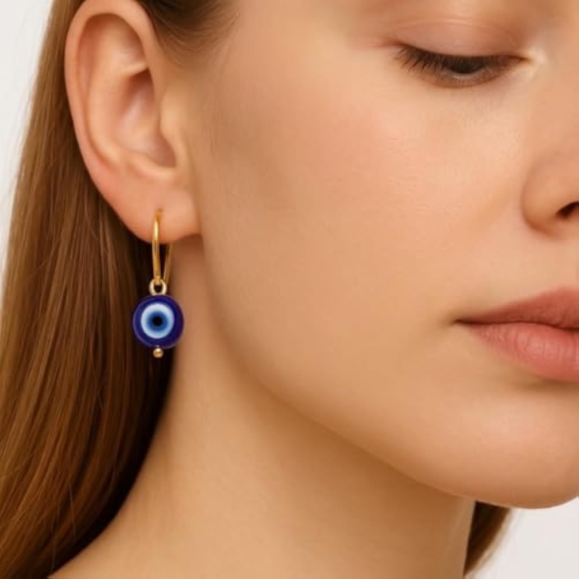Gold Plated Blue Evil Eye Round Dangler Earrings for Women