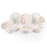 Piatti Naturali Geschirrset 6 Personen zum Frühstück – 14 teiliges Teller Set, Tafelservice, Kombiservice, Kuchenteller, Spülmaschinenfest - Flowers