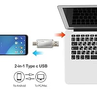 USB Stick 128 GB 2 in 1, USB-Flash-Laufwerke USB 2.0 USB C Typ C Speicherstick OTG Dual Flash Drive 2-in-1 Memory Stick für Tablet, PC,/Android Handy(Samsung, Huawei, Honor, Xiaomi) Silber – Ansicht 2