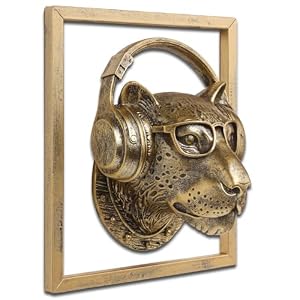 JJALIGHTS Exquisite Resin Animal Head Wall Sculpture (Gift Metal Frame) – Imitation Copper Vintage Decor for Living Room, Bedroom & Office | Decorative Wall Hanging Art (Leopard)