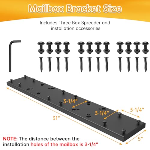 Mailbox Spreader Bar for Three-Mailbox Applications， Heavy-Duty Steel Mailbox Mounting Bracket ， 3 Mailbox Adapter Plate (31"X5") Fit for 4x4 Wood/Metal Posts Mail Box Mounting for Outside by KOMOHOM - Image 8