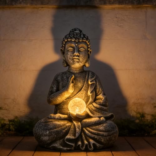 Suyorpe Buddha Statue Outdoor Statues with Solar Lights - Sitting Buddha Figurine for Garden Zen Decor for Garden Home Patio Lawn Yard Balcony