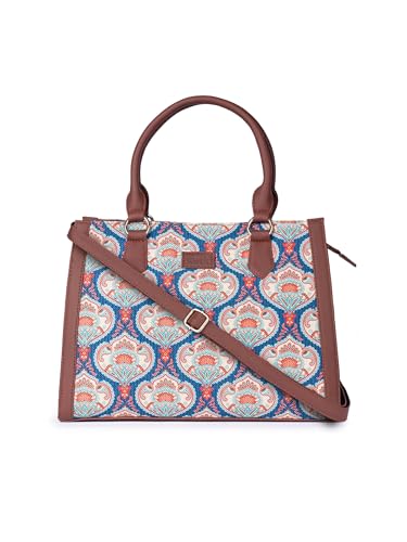 Image of ZOUK Printed Jute Handcrafted Vegan Leather Multicolor Women's Satchel Bag | Ladies Purse Handbag | Double Handle Detachable Strap