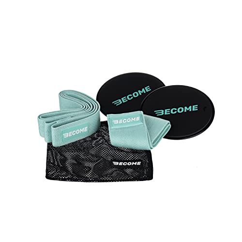 Kit Bandas de Resistencia Elásticas para Glúteos - Intensidad Media - Incluye 2 Bandas, Sliders y Bolsa - Ideal para Musculación y Fitness - Color Azul - Become Fit Pack Gluteus Cover