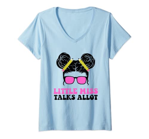 Womens Little Miss Talks For Girl 1st 2nd Two 3rd 4th 5th Toddler V-Neck T-Shirt