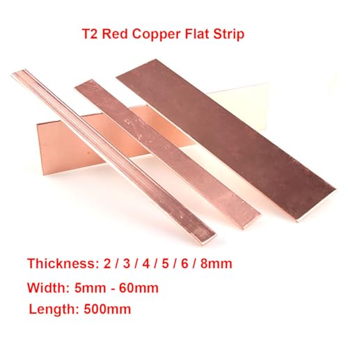 T2 Red Copper Flat Bar Strip, Thick 2mm 3mm 4mm 5mm 6mm 8mm Pure Copper Plate, Length 500mm Copper Bus Bar Stock 1pc(4 * 10MM)
