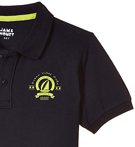 Image of Amazon Brand - Jam & Honey T Shirts for Boys | Regular Fit Solid Print Boys Polo | 100% Cotton Half Sleeves Boys Tshirt Navy