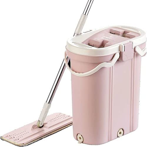 Floor Mop and Bucket Set, VIP AHMET Flat Mop Bucket System Flexible Mop Microfiber Pad, Home Hardwood Floor Mop Bucket with Wringer Extended Stainless Steel Handle Mop for Wood, Vinyl