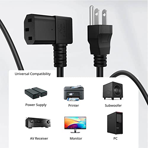 TNP Universal 90 Degree Power Cord NEMA 5-15P to IEC320 C13 Power Cord UL 15A 125V 18AWG Right Angle Computer Power Cable Heavy Duty NEMA to IEC Cable Plug for TV, PC, Computer, Printer (15 Ft, Black) - image 5