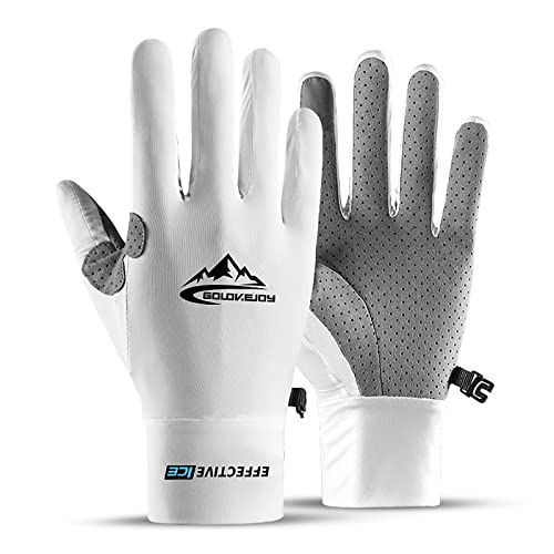 SunGoddy メンズグローブ 春夏用 メンズ 手袋 薄型 冷感 滑り止め加工 日焼け防止 タッチパネル対応 通気性 速乾性 サイクリンググローブ 自転車グローブ UVカット 釣り 登山 通勤 通学 自転車 運転用 男女兼用 ホワイト-L