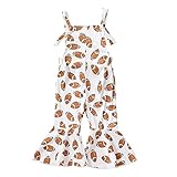 woshilaocai Toddler Baby Girls Bell-Bottom Jumpsuit Romper Football Print Overalls One Piece Suspender Flare Pants Outfits (Football-White,2-3T)
