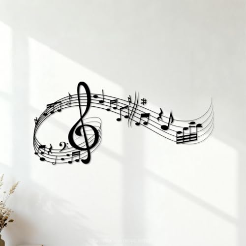 notes de musique tourbillons de portées clés de sol Stickers muraux 48x103.8cm N'abîme pas le mur Noir
